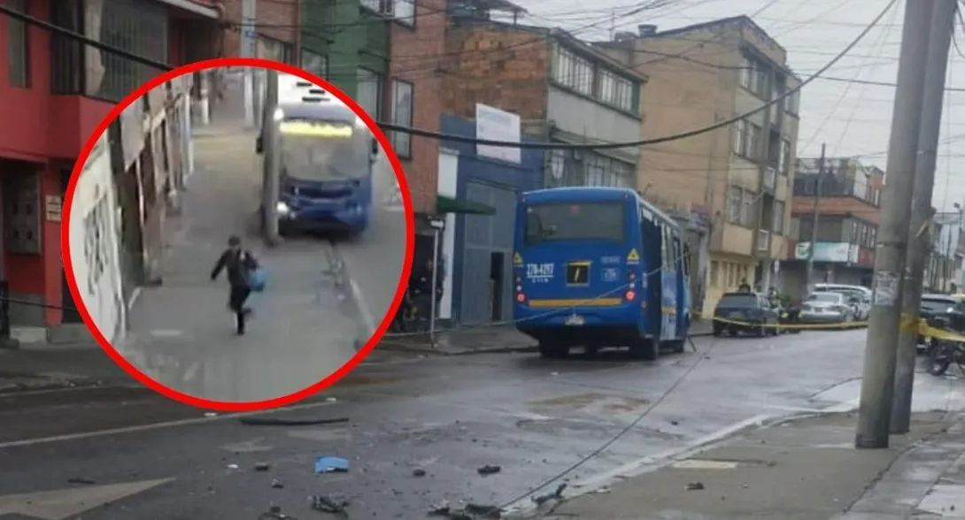 En video quedó accidente en el cual un bus del SITP chocó en Bogotá con una camioneta y por poco atropella a una mujer que se movilizaba por el sector.