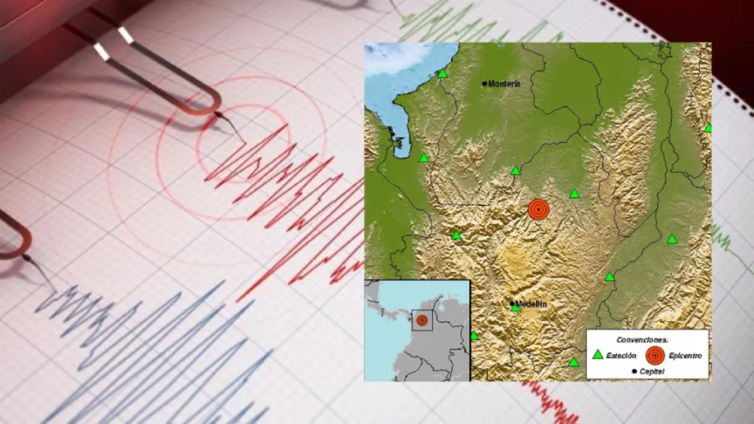 Servicio Geológico Colombiano registra sismo en Antioquia esta noche.